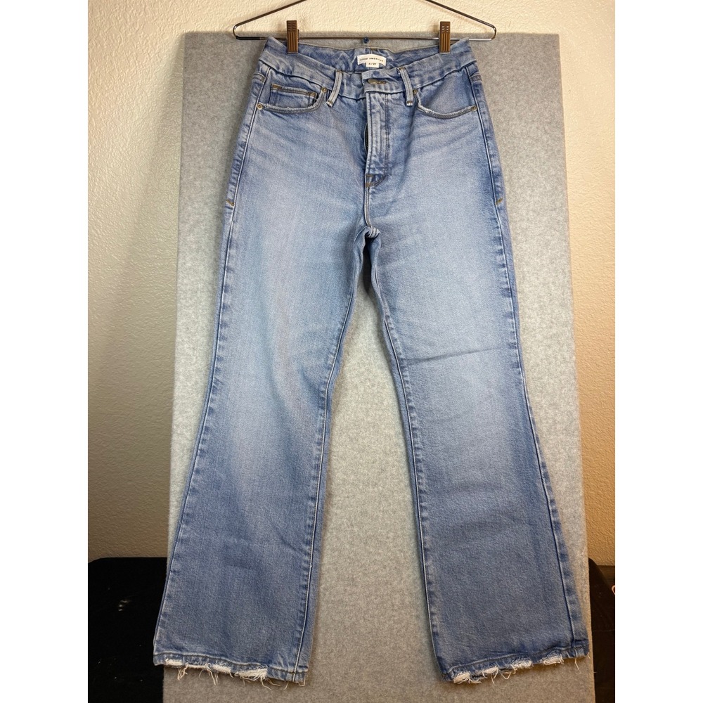 Good American Good Legs Crop Mini Boot Jeans Light Wash Raw Hem 4/27 GLCMB220T